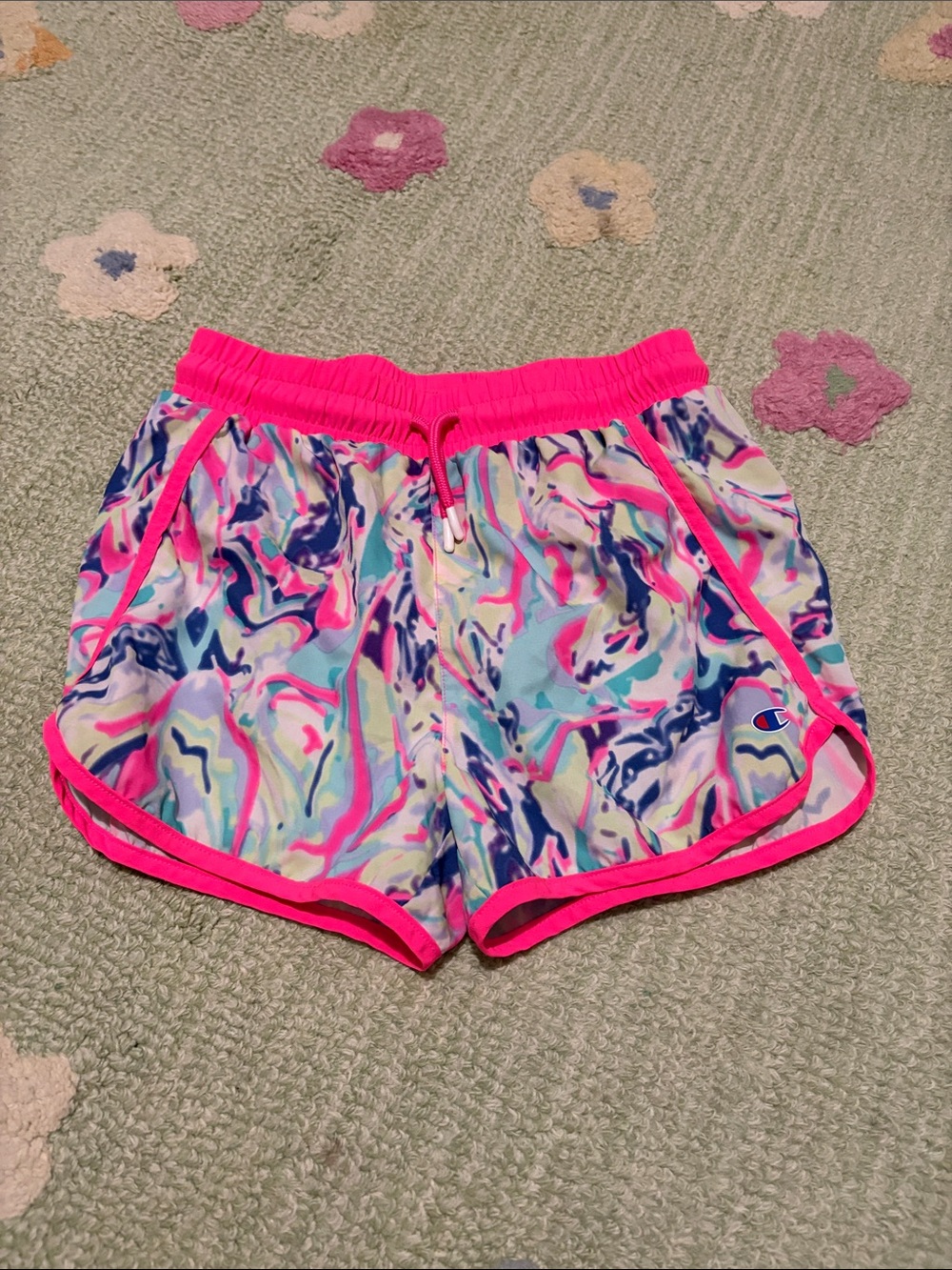 Champion Girl’s Neon Pink Trim Multicolor Marble Athletic Shorts